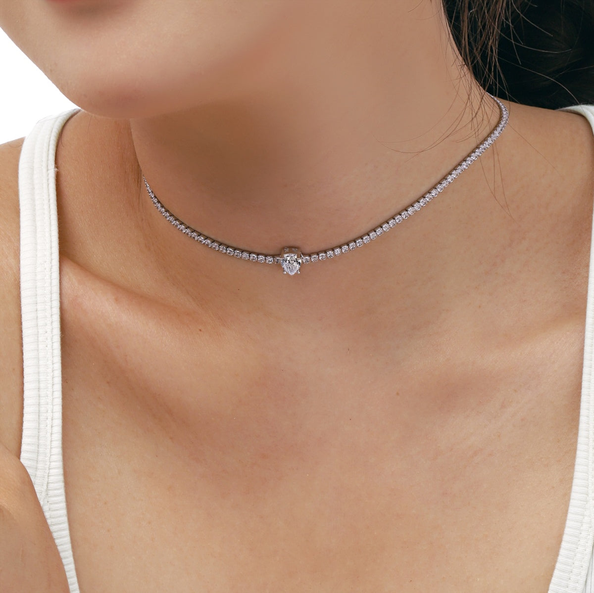 [Together]1.0 carat Unique Pear Cut Tennis Necklace