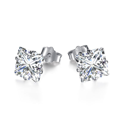 [Together]Stylish Shiny Square Center Stone Stud Earrings