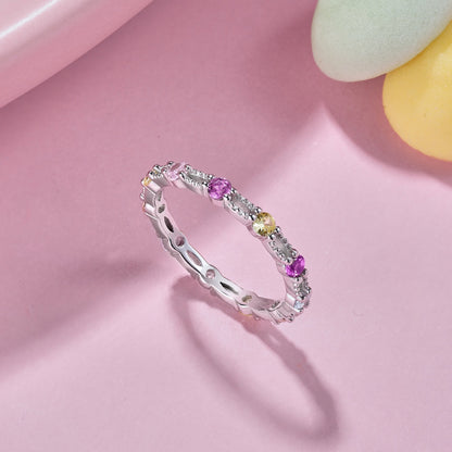 [Together]Sparkling Colorful Round Cut Tennis Ring