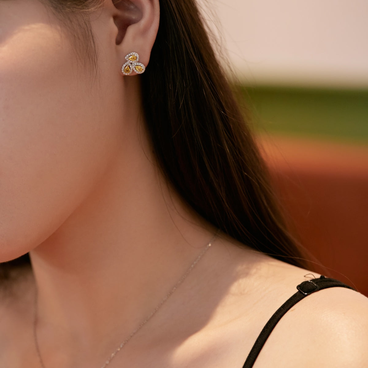 [Together]Ornate Flower Shape Pear Cut Lover Earrings