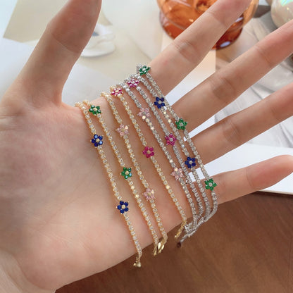 [Together]Sparkling Flower Shape Tennis Bracelet