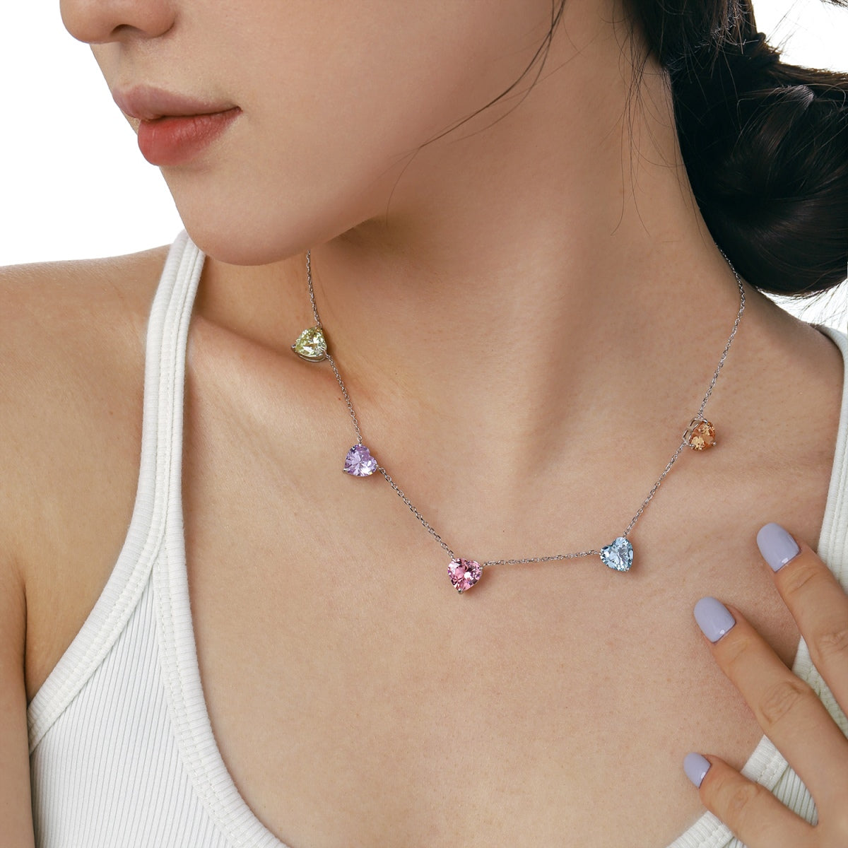 [Together]Sparkling Colorful Heart Cut Necklace