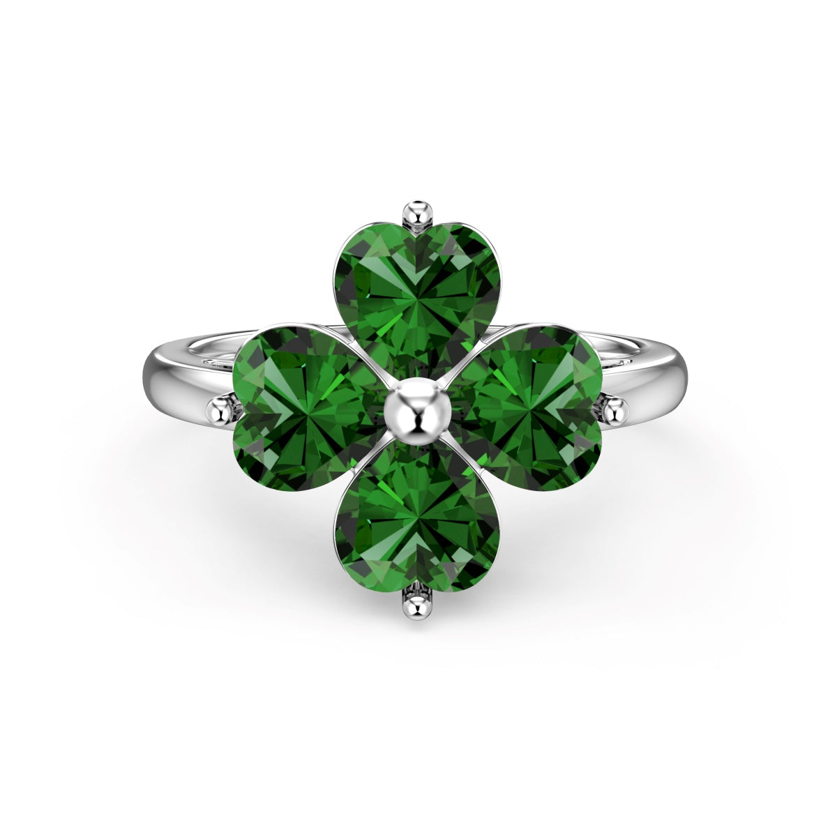 [Together]Heart-shaped Four-Leaf Clover Ball Ring