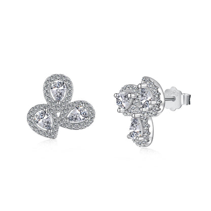 [Together]Ornate Flower Shape Pear Cut Lover Earrings