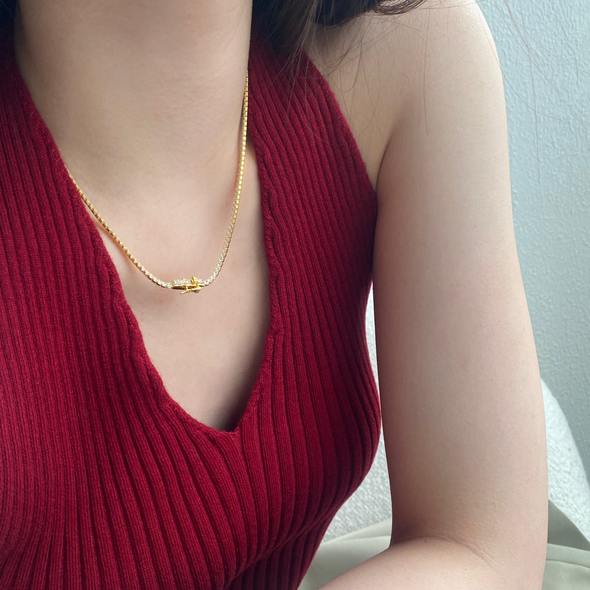 [Together]Delicate Round Shape Tennis Necklace