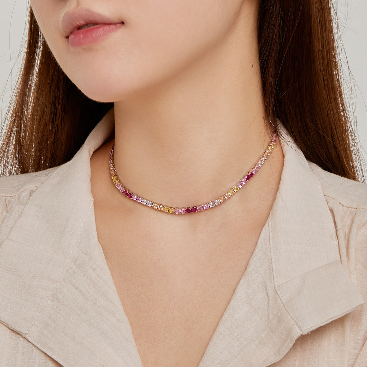 [Together]Delicate Colorful Tennis Necklace