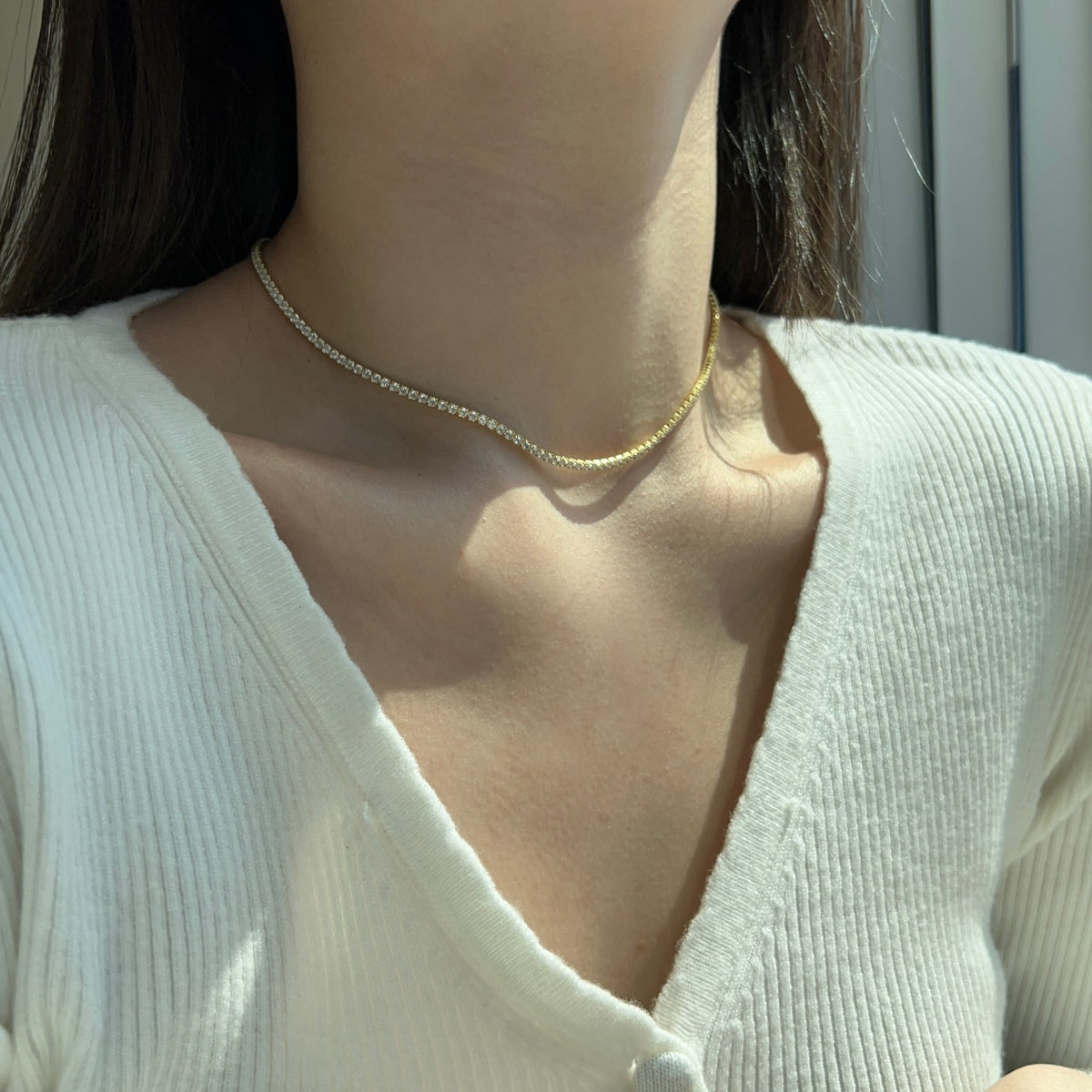 [Together]Delicate Round Shape Tennis Necklace