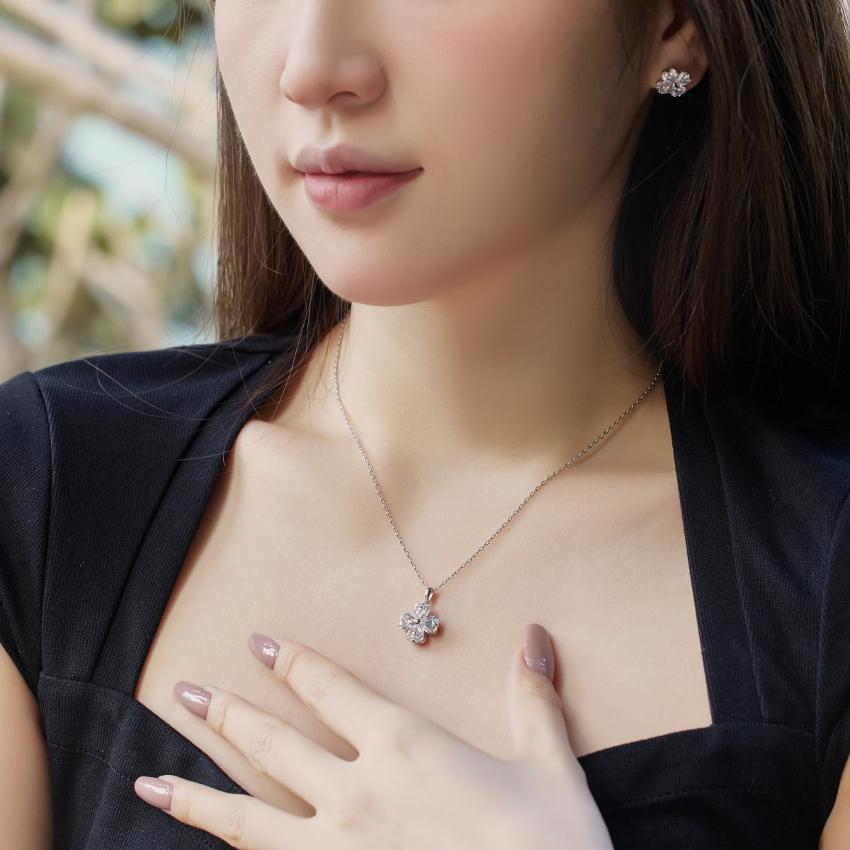[Together]Heart-Shaped Four-Leaf Clover Bead Necklace
