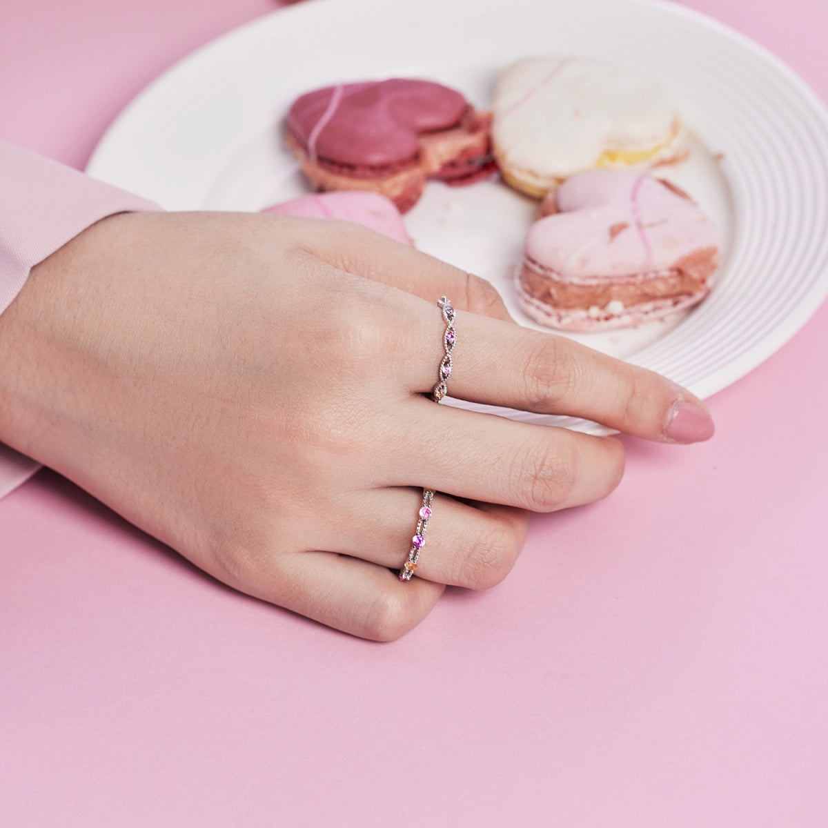 [Together]Sparkling Colorful Round Cut Tennis Ring