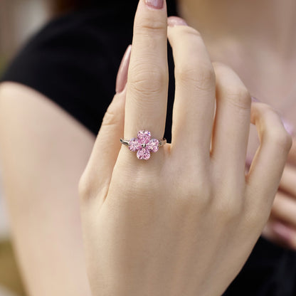 [Together]Heart-shaped Four-Leaf Clover Ball Ring